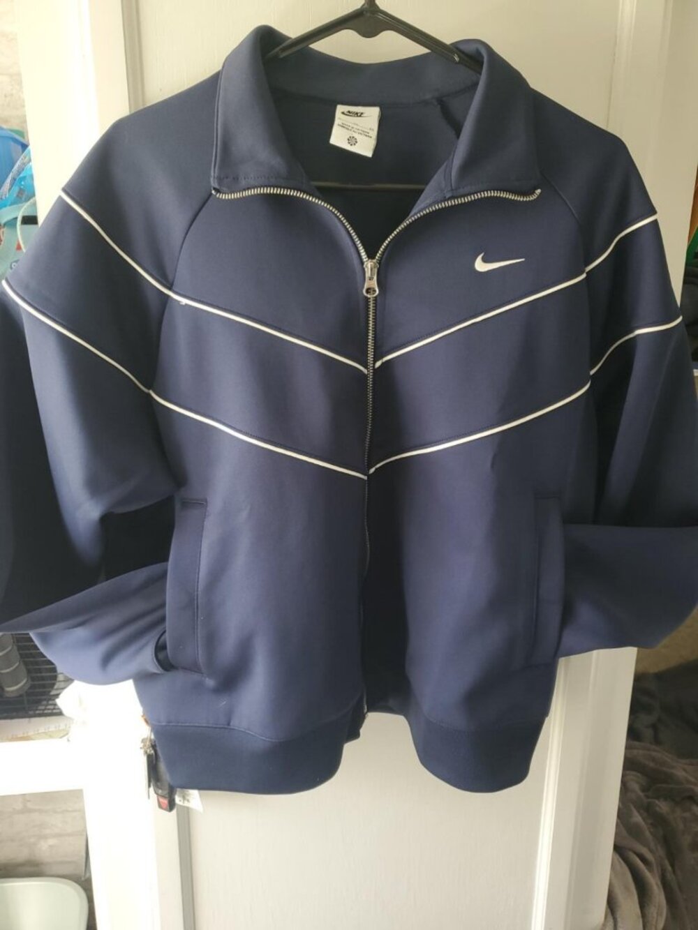 Nike Men's XL Navy White Piped Full Zip Track Jacket